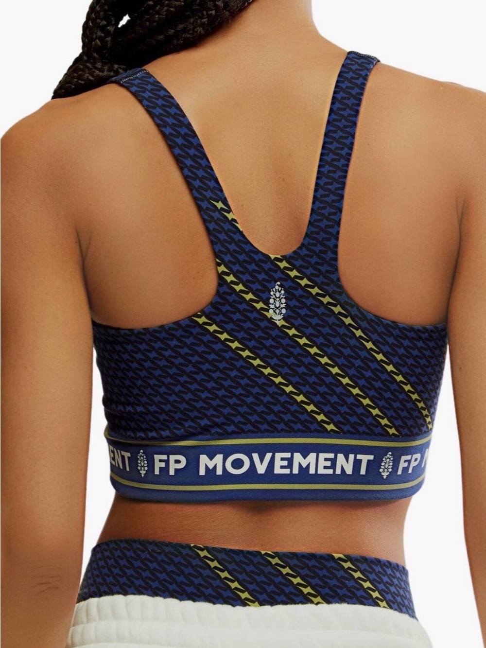 FP Movement by Free People Navy and Yellow Patterned Racerback Sports Bra